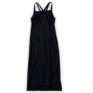 90's CDC Vintage Formal Evening Dress Black Prom Dress Goth Glitter Long Size 8